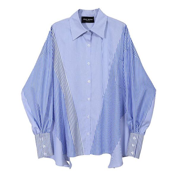 

yourseason new ladies high street striped blouses 2021 spring autumn casual women button irregular oversize shirts, White