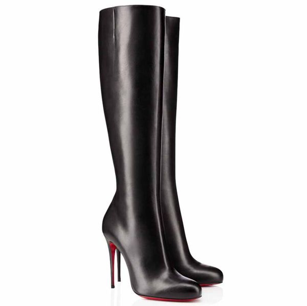 

elegant winter brand women's fifi botta tall boots red bottom boot lady booty round toe knee boots party wedding ladies red sole bootie, Black