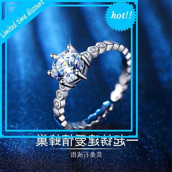 

creative honeycomb six claw micro set zircon fashion temperament 1 mossan diamond proposal luxury ring, Golden;silver