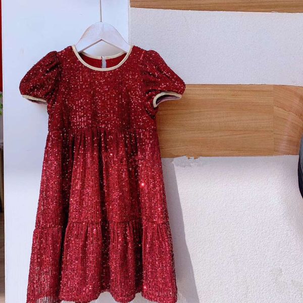 

spring 2021 and girls' new in summer wine red pearl embroidered princs drs, Red;yellow