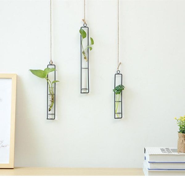 

creative wall hanging flower vase iron glass hydroponics planter pot transparent hanging flower bottle home ornament de bbytvp