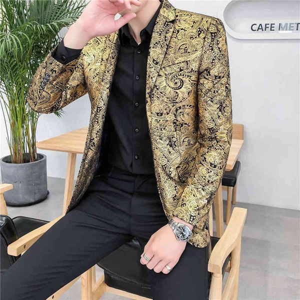 

men's suits & blazers luxury gold striped print blazer street casual slim jacket nightclub prom dress evening sleek m-5xl ssp1, White;black
