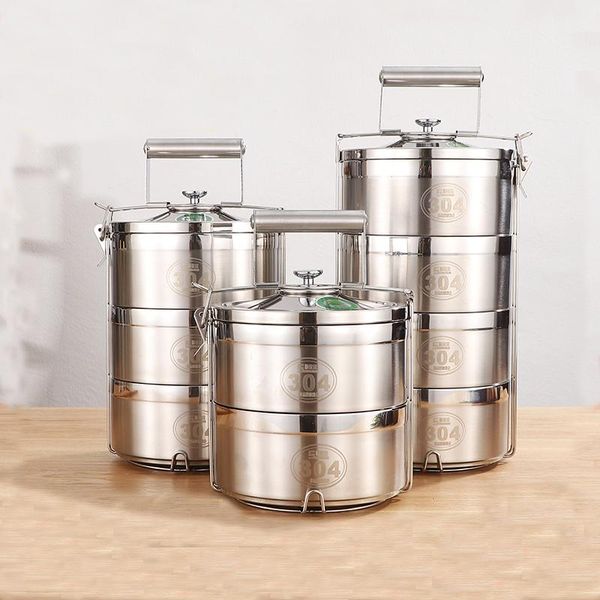 

кемпинг портативный обед коробка из нержавеющей стали bento box большая емкость 2 3 4 слой взрослый герметичный контейнер бесплатная доставк