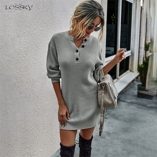 

sweater dresses women autumn winter long sleeve knitted clothes casual ladies pure black button slim fit dress fall fashion 201006, Black;gray