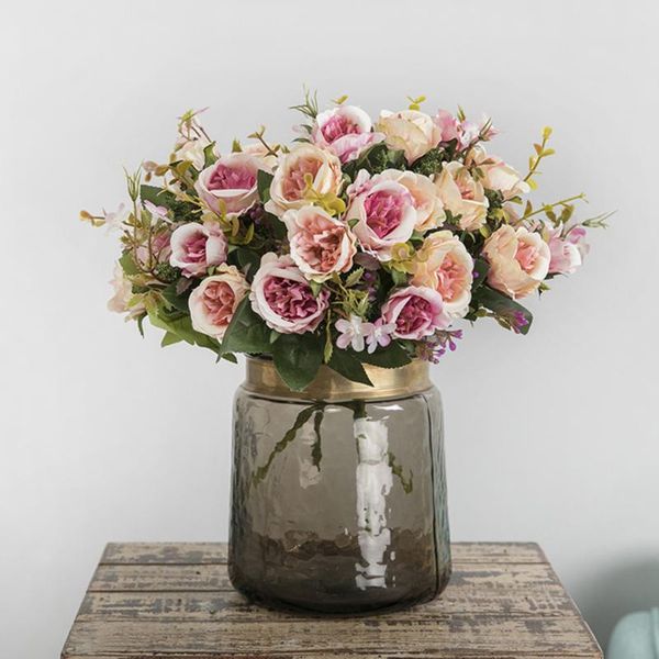 

decorative flowers & wreaths 5 forks 8 heads small silk artificial rose flores fleur artificielles for home decoration fake flower bouquet