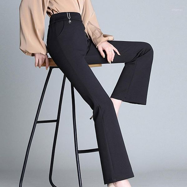 

2019 new ladies pants autumn winter high waist trousers flare pants solid color slim fit elastic casual pant1, Black;white