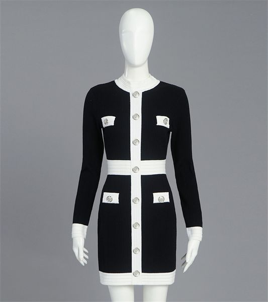 

2021 new european runway designer female fall elegant single breasted shreds meshed to long line mini dress jcug, Black;gray