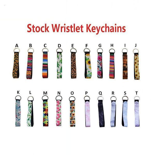 

chain new wristband keychains floral printed neoprene key ring wristlet keychain party favor 20 designs wholesale, Silver
