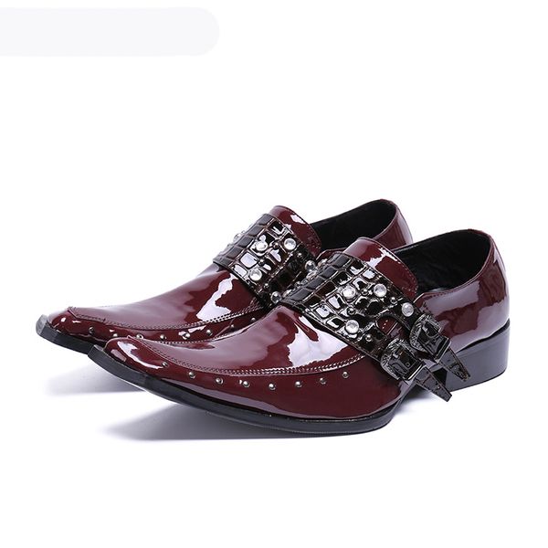 Lüks POP Erkekler Ayakkabı Kaya Hakiki Deri Elbise Ayakkabı Erkekler El Yapımı Moda Şarap Kırmızı Erkekler Düğün Ayakkabı Parti / Balo, EU46