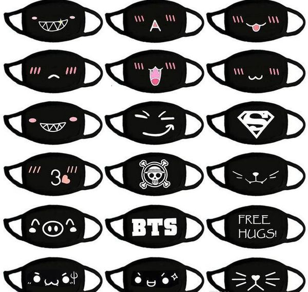 

shipp 100 pcs cotton face fast black fashion mouth earloops breathable cute cartoon cloth masks