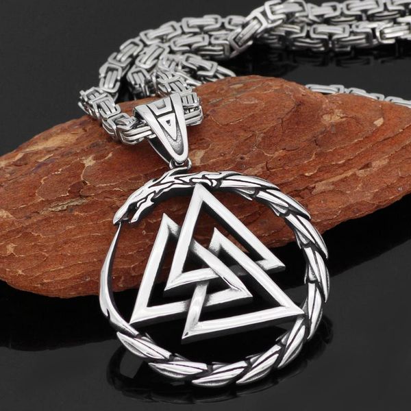 

pendant necklaces men stainless steel viking valknut amulet dragon necklace, Silver