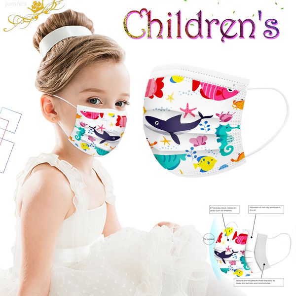 

disposable masks kids face shields cartoon 100pcs ocean printing facemask earloop comfortable mask protective mascarilla