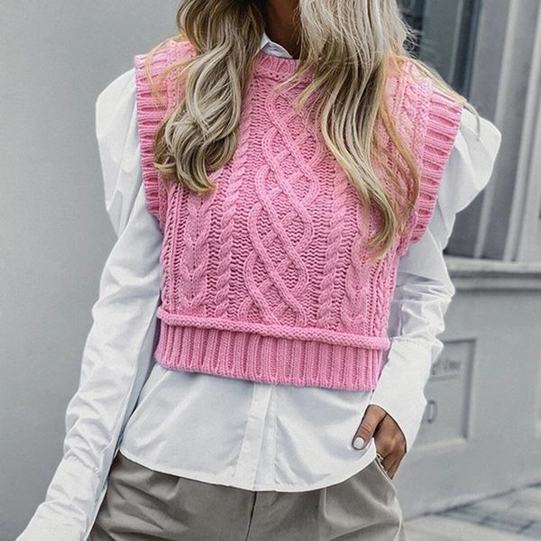 

women's vests women casual turtleneck pink knitted pullover vest 2021 autumn chic lady sleeveless sweaters girls cute jumpers, Black;white