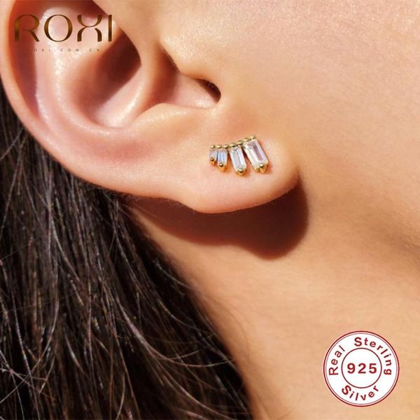 

stud roxi small square zircon crystals geometry earrings for women wedding unusual 925 sterling silver pendientes gift, Golden;silver