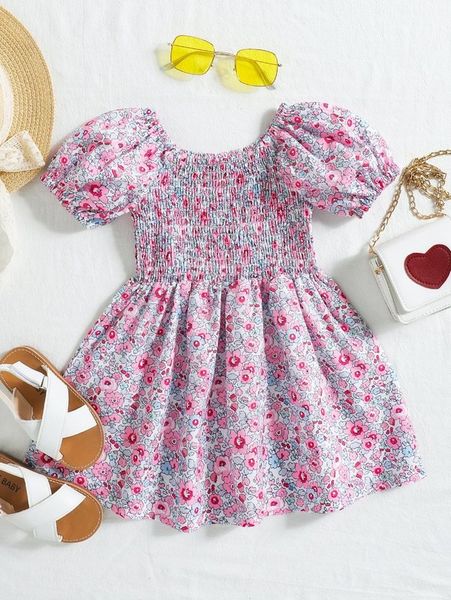 

toddler girls allover floral print shirred puff sleeve dress she, Red;yellow