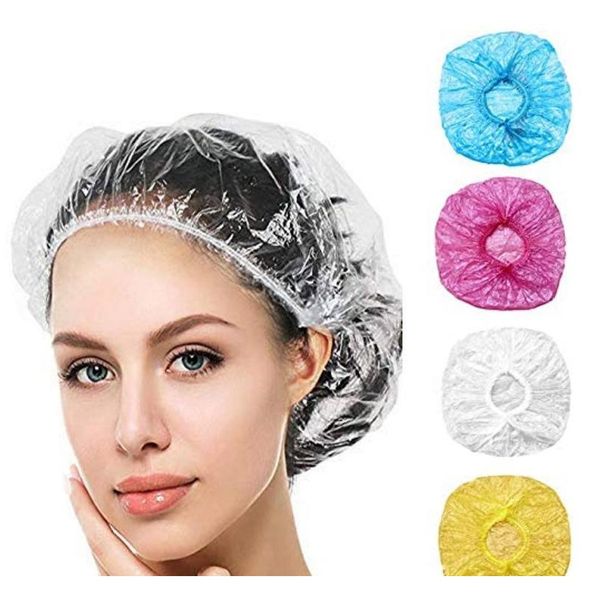 

100pcs/lot disposable shower caps hat solid clear spa hair salon l one-off bathing elastic shower cap bathroom pr jllucd home003