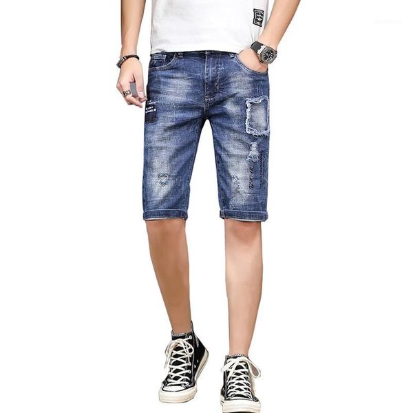 

men's jeans moruancle mens hi street ripped denim shorts with patches distressed short for man stretchy summer washed blue1, Blue