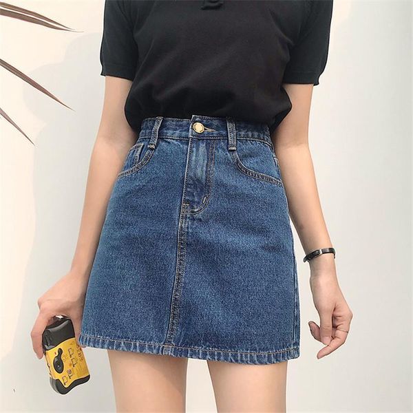 

джинсовая юбка 2020 летние джинсы юбка женщина винтажная высокая талия tutu тонкий джинсовый карманный карманный элегантный черный мини юбки, Black