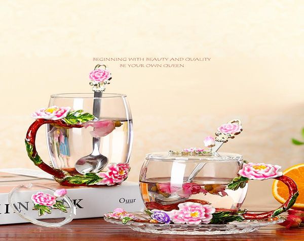 

эмаль цвет водяной чашки женщины цветочные чашки европейский стиль кристалл стеклянные чашки чашки главная чай чай чай чай чай кубок jlljno