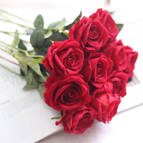 50 шт. 51см длинные ветви цветы букет красивые белые шелковые розы искусственные цветы свадебный домашний стол декор устроить поддельный цветок