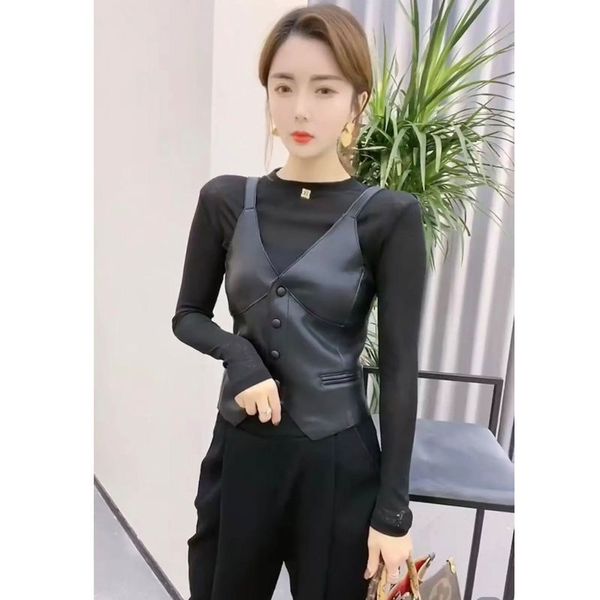 

new 2021 autumn the black vest women's leather bike plutonium vests of women streetwear sleeveless y187 iud9 0j66