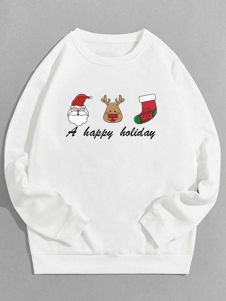 

men christmas and slogan graphic sweatshirt u595#, Black