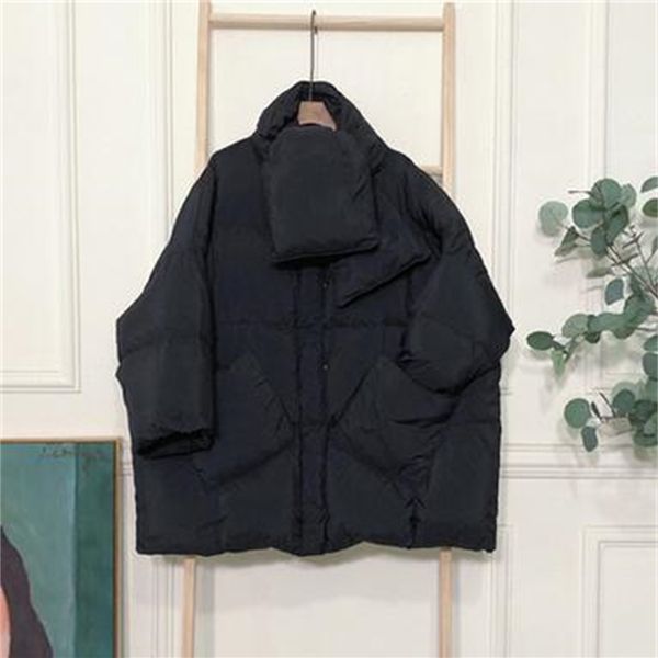 

2021 new winter solid with warm female scarf 90% white jacket oversized womens long down parka dfjt, Black