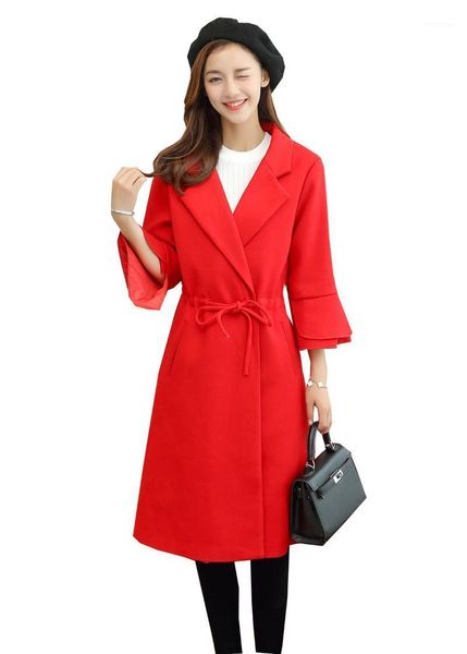 

self-cultivation woolen loose woman solid color long fund wool overcoat autumn and winter new pattern sleeve suit-dress tide1, Black