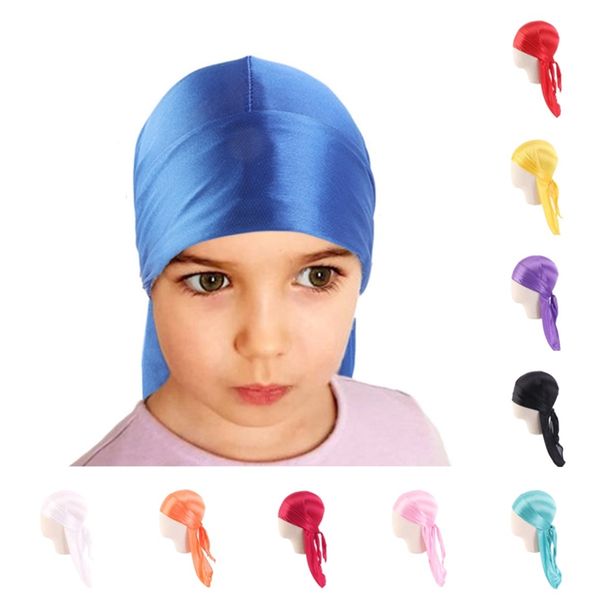 

baby kids caps silky durag boy девочки длинные хвоста дораг дургис сатин turban headraps детские шелковые оголовье пиратская шляпа шляпа hea, Yellow