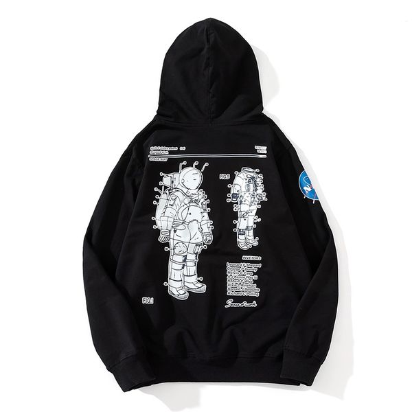 

new nasa hoodie hip hop long sleeve mens stylist hoodies fleece pullover sweatshirt men women hoodie size m-3xl, Black