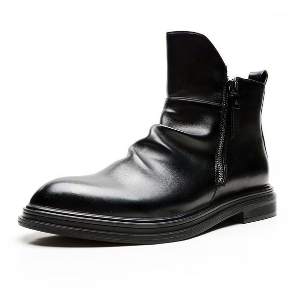 

2020 black men boots plus size 38-48 warm winter ankle boot for men leather pointed toe shoe zipper fashion boot1
