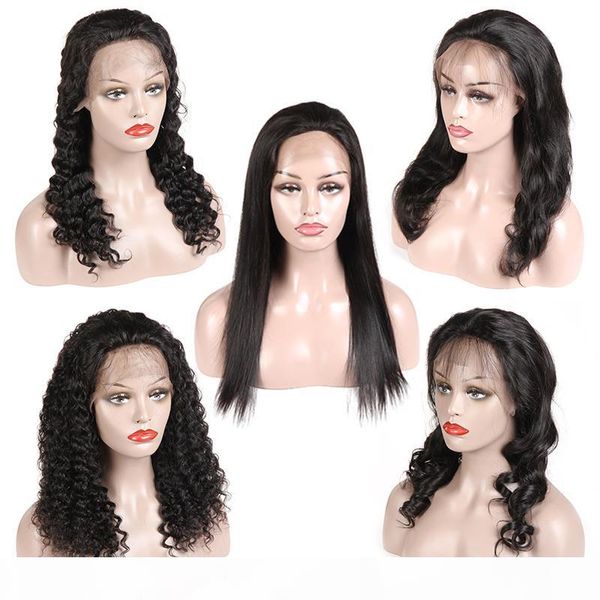 

human hair lace front wigs pre plucked brazilian virgin hair wigs straight body wave loose wave deep wave kinky curly natural color, Black