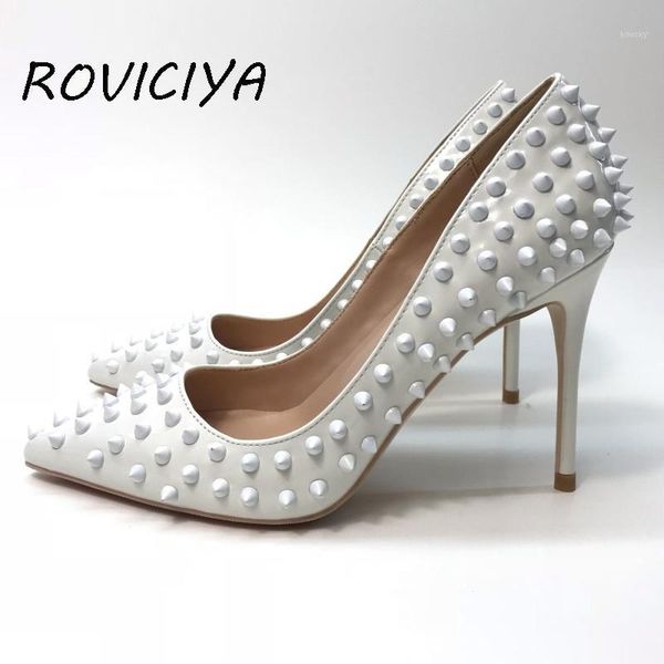 

white shoes woman rivets female wedding shoes bride ladies high heel plus size 8-12 cm 33-45 md011 roviciya1, Black