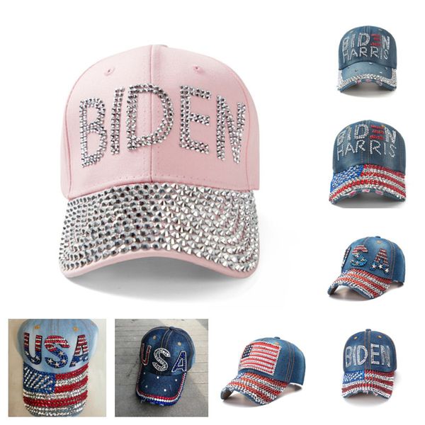 

crystal rhinestone biden baseball hat adjustable denim ball caps snapbacks shine diamond biden harris usa flag cowboy visor headwear e111802, Yellow