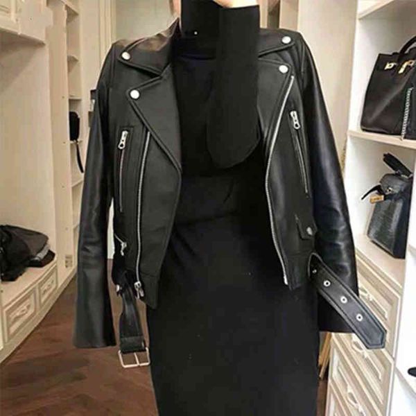 

women's leather & faux motorcycle jacket fauxe sheepskin short spring 3j6y, Black