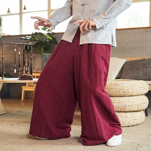 

men's wide leg pants cotton linen loose harem summer trousers japanese streetwear male loose pants drawstring men clothing xxxl1, Black