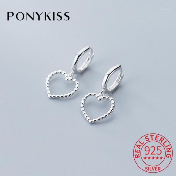 

hoop & huggie ponykiss romantic s925 sterling silver heart hollow earrings lovely fine accessory women party fashion chic jewelry gift1, Golden;silver