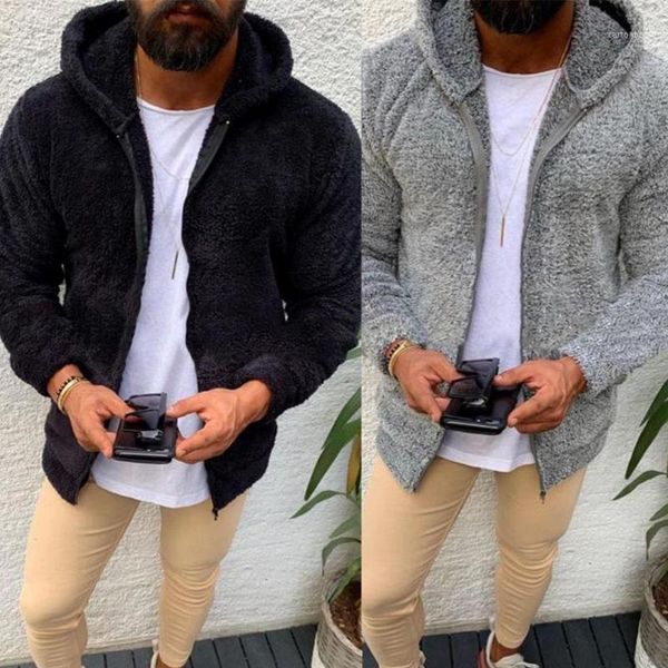 

men's trench coats men autumn winter solid color long sleeve zipper plush hoodie warm jacket coat keeping, closure, hooded design 1, Tan;black