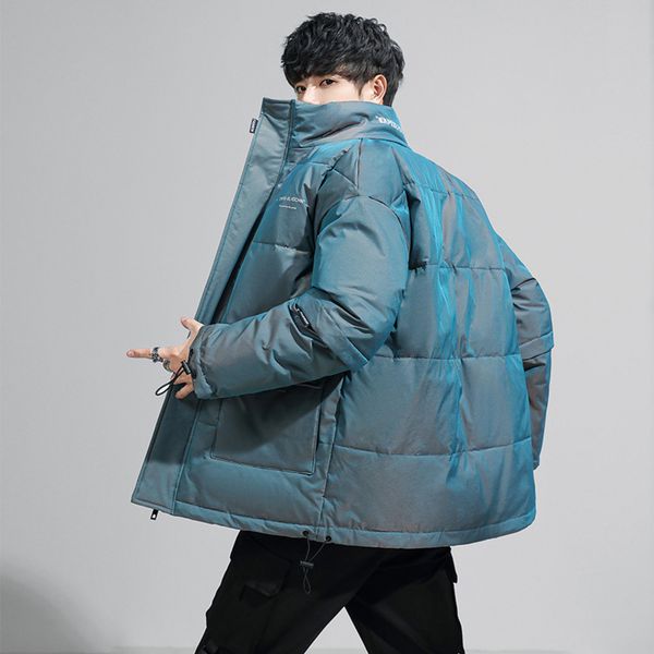 

Bright face colorful thickened down men's 2021 winter new stand collar fashion leisure short couple et, Black