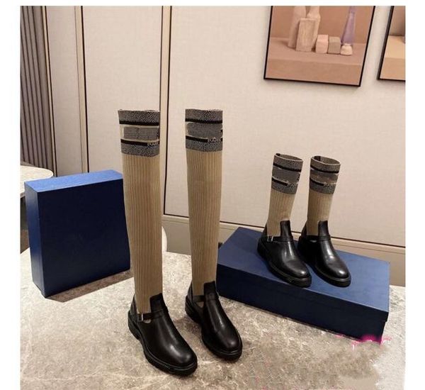 

новейшая мода осень зимняя обувь женщина кожа кожа колена высокого рыцаря ботинки дизайнер металлические пряжки круглые каблуки на сапоги d, Black