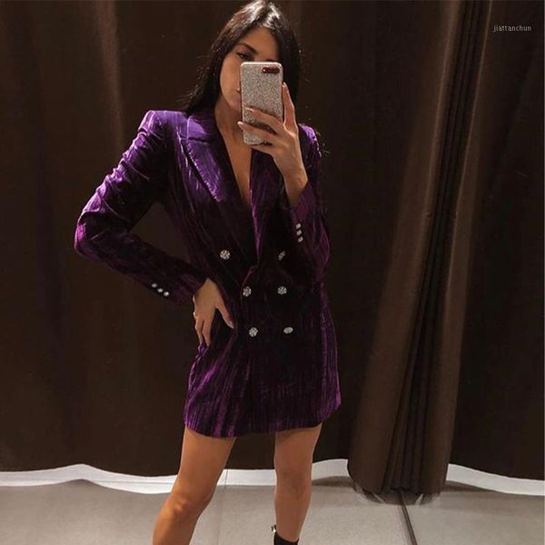 

2020 autumn winter new women velvet blazer oversized long sleeves rhinestone double-breasted loose long women coat jacket1, White;black