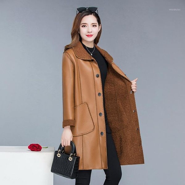 

autumn women's leather jacket plus size black brown pu leather jackets women winter coat classic warm long jacket coat1