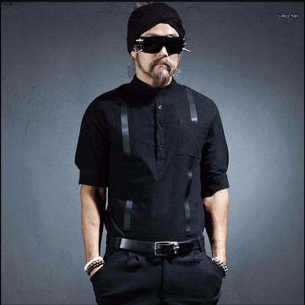 

original design summer men new personality tide half sleeve linen shirt hairstylist nightclub clothing singer stage costumes1, White;black