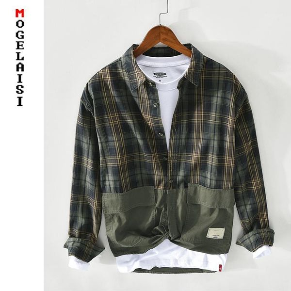 

new 2021 spring plaid casual shirt men 100% cotton long sleeve double big pockets for man fashion slim fit shirt z1361, White;black