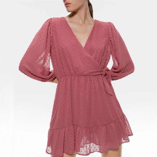 

2021 new summer dress boho drape five chiffon colors cleavage v tulle plissado three-quarters rent beach party 9yzn, Black;gray