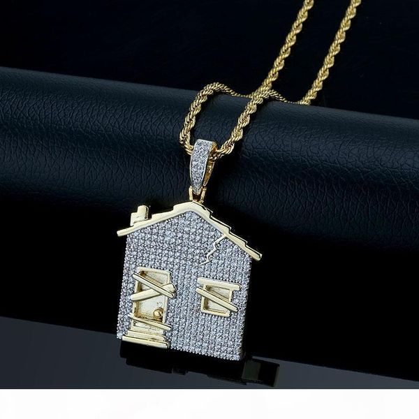 

aqb0iced out 14k gold plated house shape pendant necklace micro paved zircon men hip hop jewelryxvs3