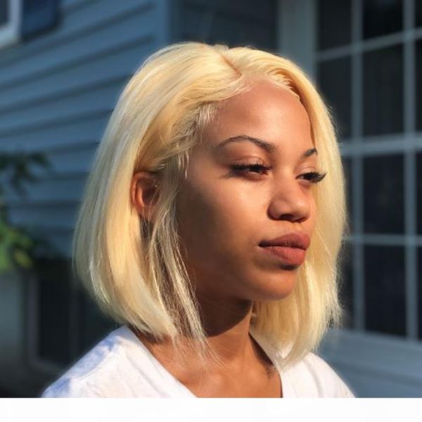 

blonde bob lace front wig short bob peruvian virgin 613 blonde full lace wigs human hair for white women, Black;brown