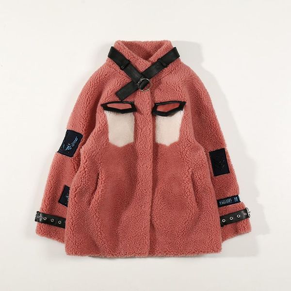 

female 2020 winter soft thicken new granule sheep shearling medium long fashion stand collar lamb cashmere fur, Black