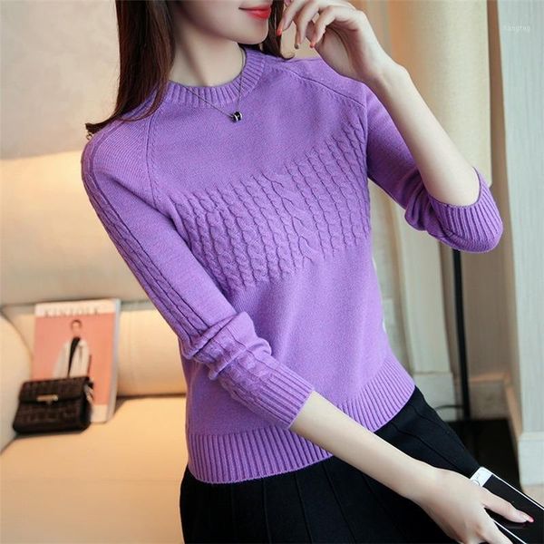 

purple/blue/grey knitted pullover for women vintage round neck long sleeve slim sweater female knit jumper new fashion fall 20201, White;black
