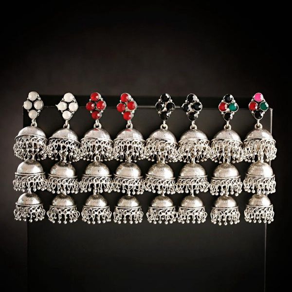 

dangle & chandelier women's ethnic retro bells big jhumka earrings exaggeration vintage silver color beads tassel jewelry bijoux